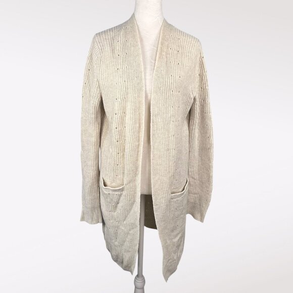 Banana Republic Open Front Rib Knit Cardigan Duster Sweater Cream XS - Picture 1 of 9